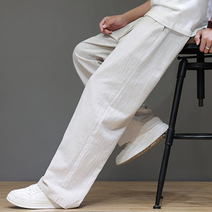 Buddha Stones Summer Men's Cotton Linen Straight Leg Pants With Pockets - image 18