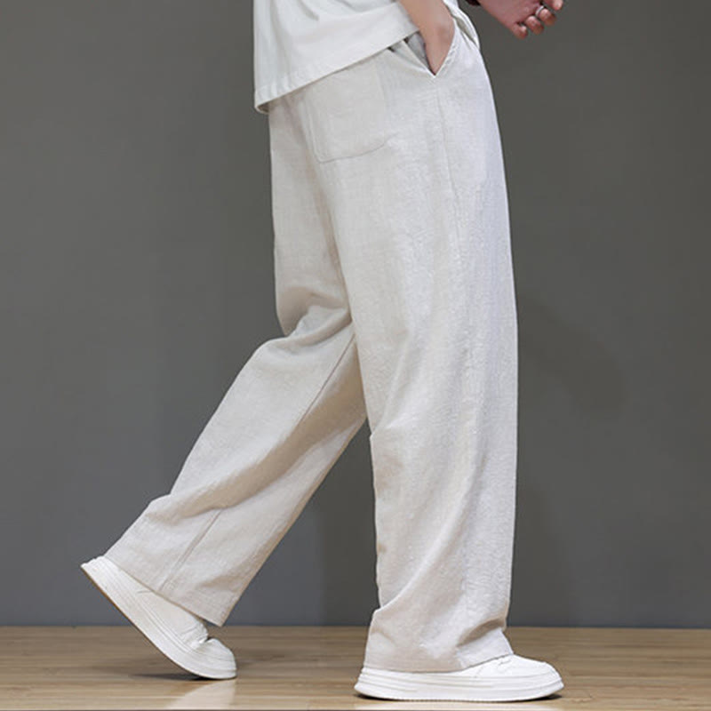 Buddha Stones Summer Men's Cotton Linen Straight Leg Pants With Pockets - image 14