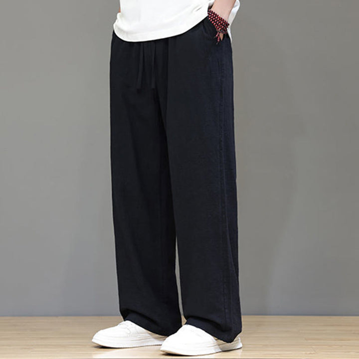 Buddha Stones Summer Men's Linen Straight Leg Pants With Pockets