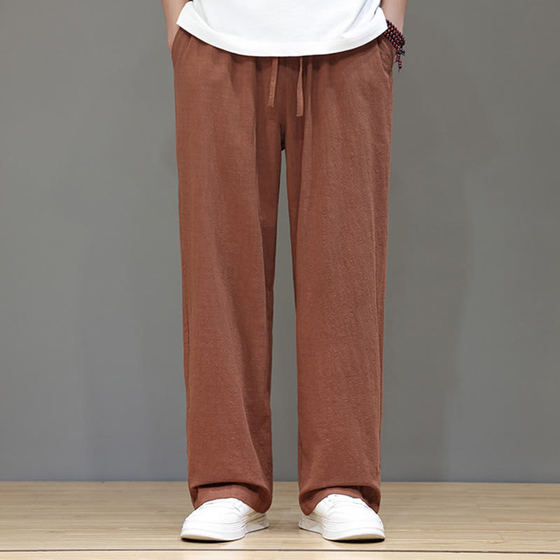 Buddha Stones Summer Men's Cotton Linen Straight Leg Pants With Pockets - image 40