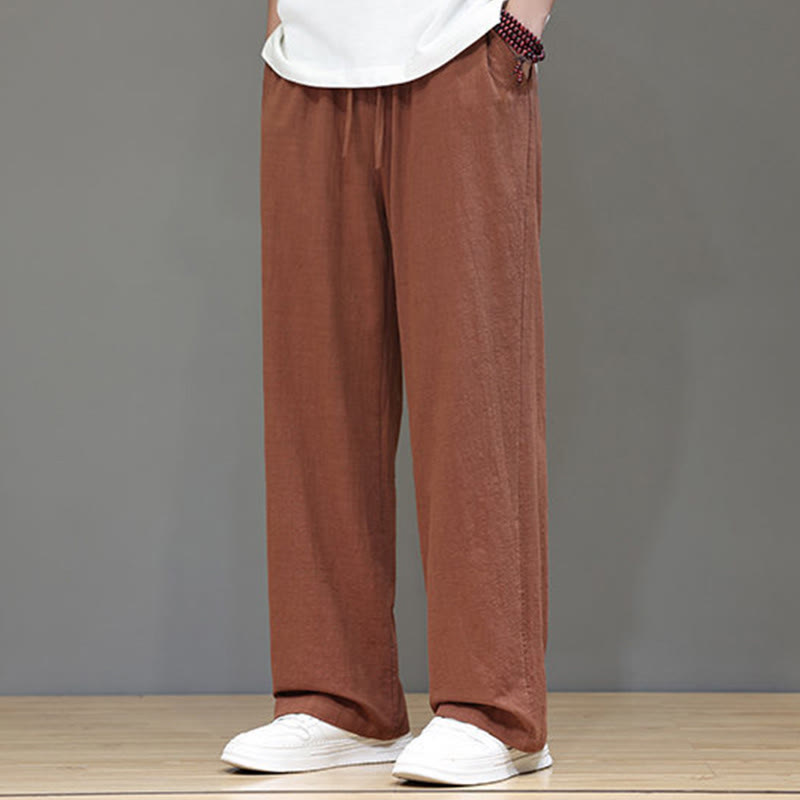Buddha Stones Summer Men's Cotton Linen Straight Leg Pants With Pockets - image 40