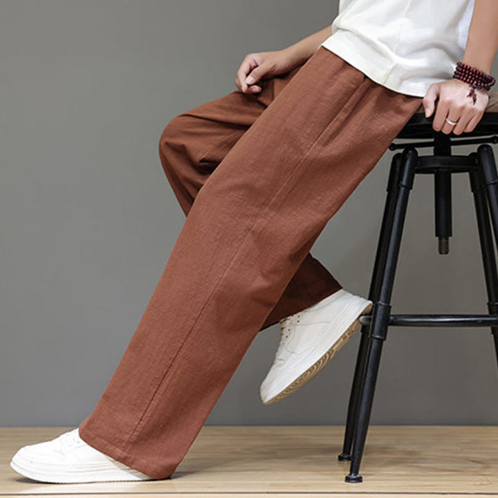 Buddha Stones Summer Men's Cotton Linen Straight Leg Pants With Pockets - image 45