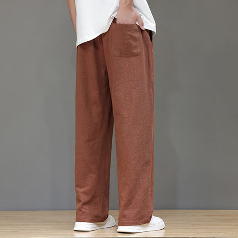 Buddha Stones Summer Men's Cotton Linen Straight Leg Pants With Pockets - image 43