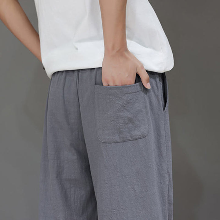 Buddha Stones Summer Men's Cotton Linen Straight Leg Pants With Pockets - image 28