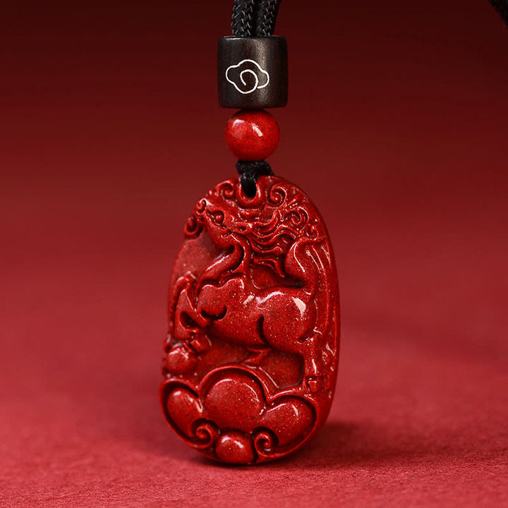 Buddha Stones Chinese Zodiac Black Rope Cinnabar Calm Necklace Pendant