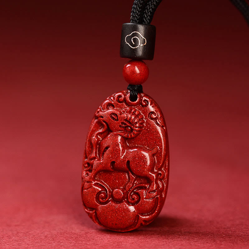 Buddha Stones Chinese Zodiac Black Rope Cinnabar Calm Necklace Pendant