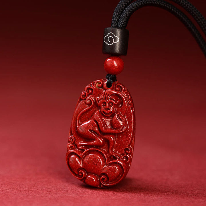 Buddha Stones Chinese Zodiac Black Rope Cinnabar Calm Necklace Pendant