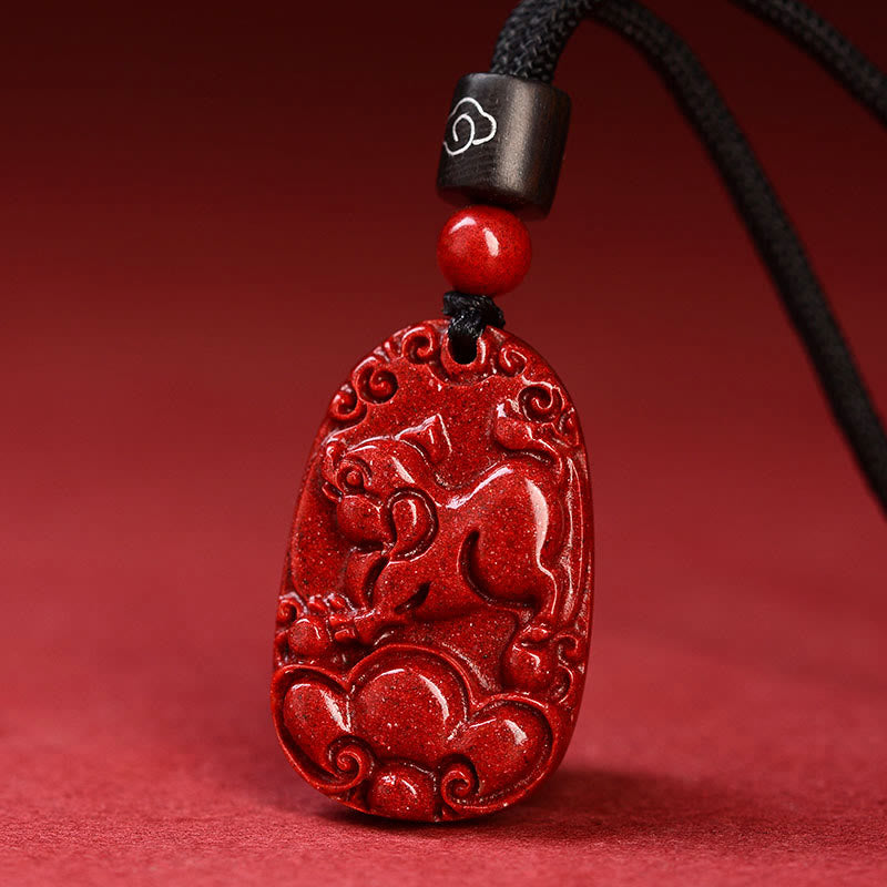 Buddha Stones Chinese Zodiac Black Rope Cinnabar Calm Necklace Pendant