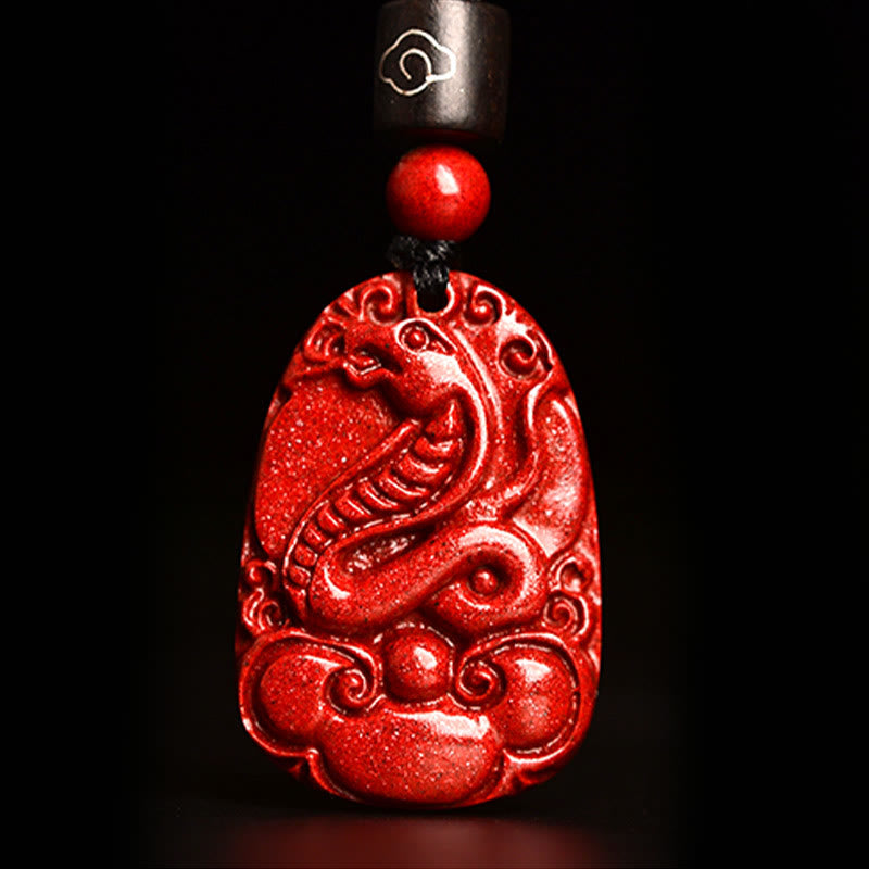 Buddha Stones Chinese Zodiac Black Rope Cinnabar Calm Necklace Pendant