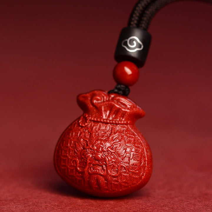 Buddha Stones Chinese Zodiac Money Bag Shape Cinnabar Calm Necklace Pendant