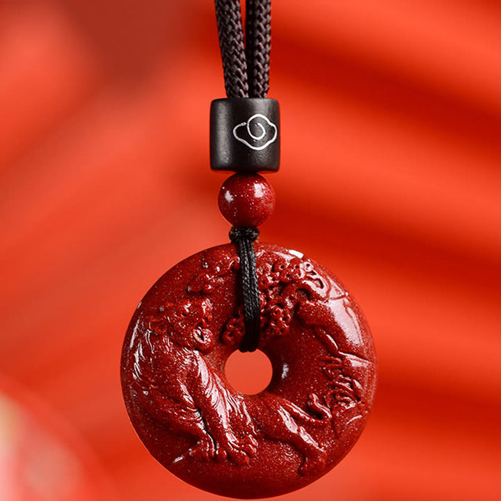 Buddha Stones Chinese Zodiac Cinnabar Peace Buckle Calm Necklace Pendant