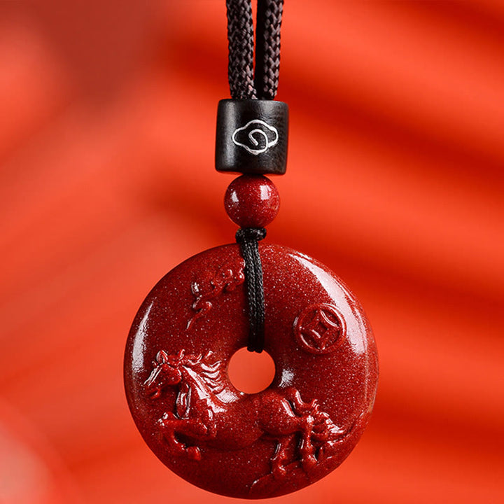 Buddha Stones Chinese Zodiac Cinnabar Peace Buckle Calm Necklace Pendant