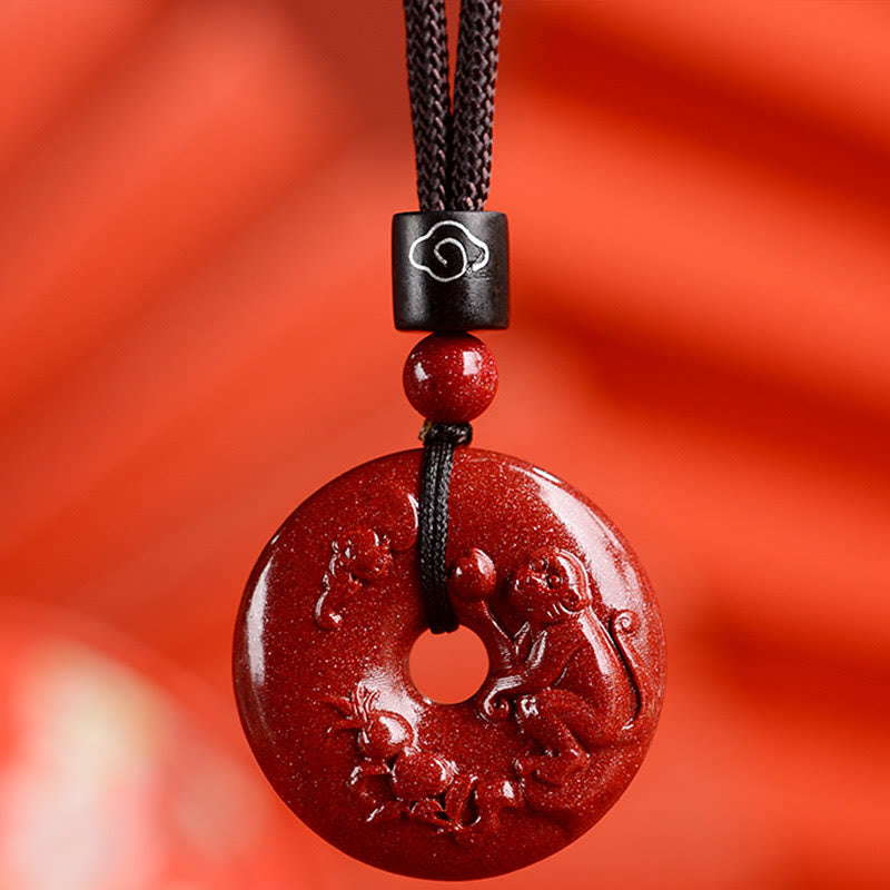 Buddha Stones Chinese Zodiac Cinnabar Peace Buckle Calm Necklace Pendant