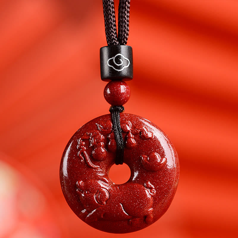 Buddha Stones Chinese Zodiac Cinnabar Peace Buckle Calm Necklace Pendant