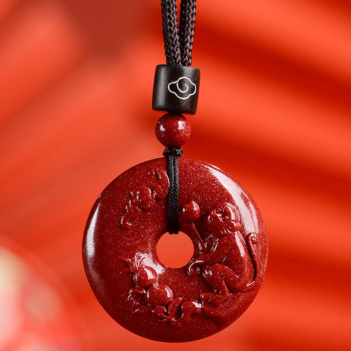 Buddha Stones Chinese Zodiac Cinnabar Peace Buckle Calm Necklace Pendant