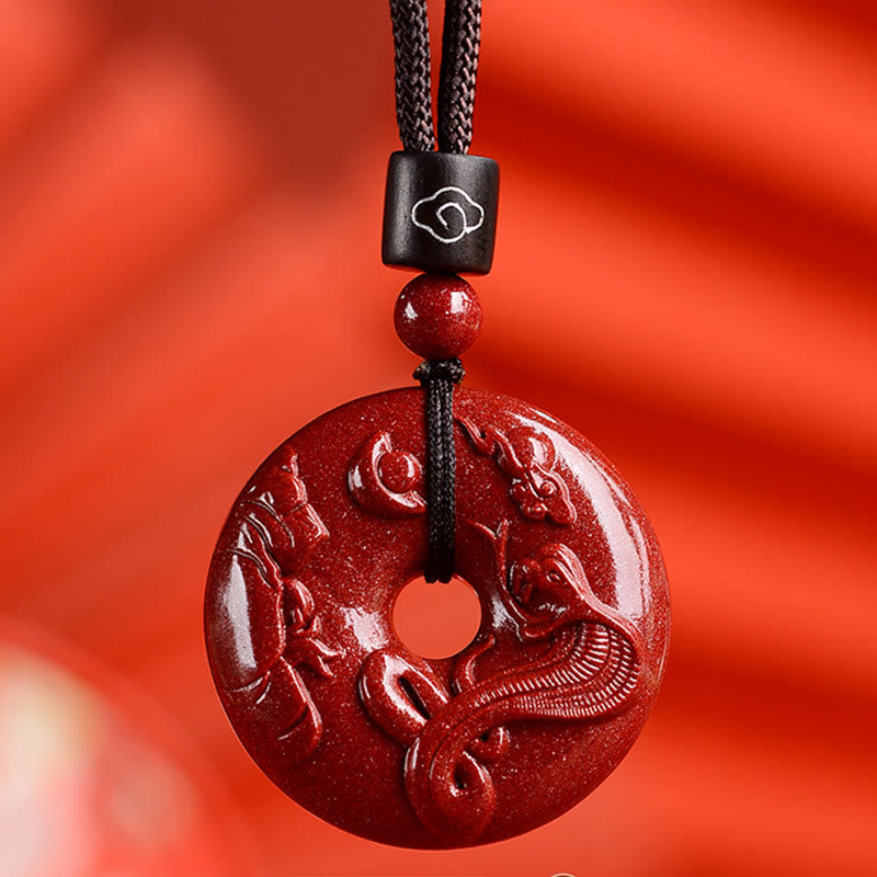 Buddha Stones Chinese Zodiac Cinnabar Peace Buckle Calm Necklace Pendant