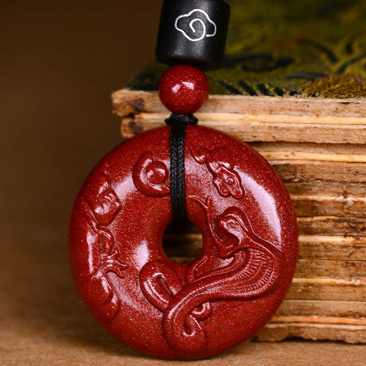 Buddha Stones Chinese Zodiac Cinnabar Peace Buckle Calm Necklace Pendant