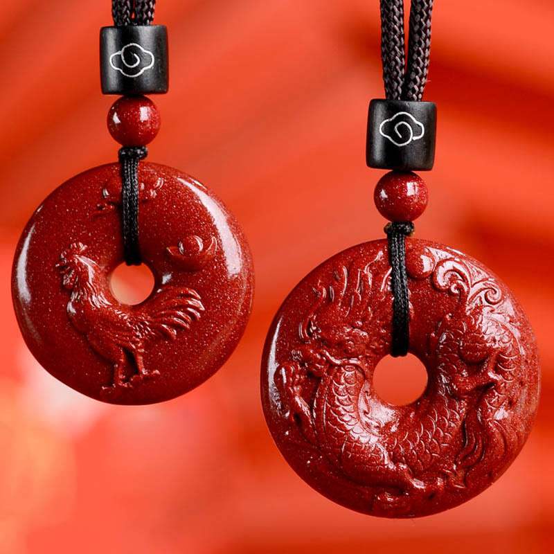 Buddha Stones Chinese Zodiac Cinnabar Peace Buckle Calm Necklace Pendant