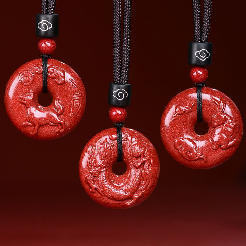 Buddha Stones Chinese Zodiac Cinnabar Peace Buckle Calm Necklace Pendant