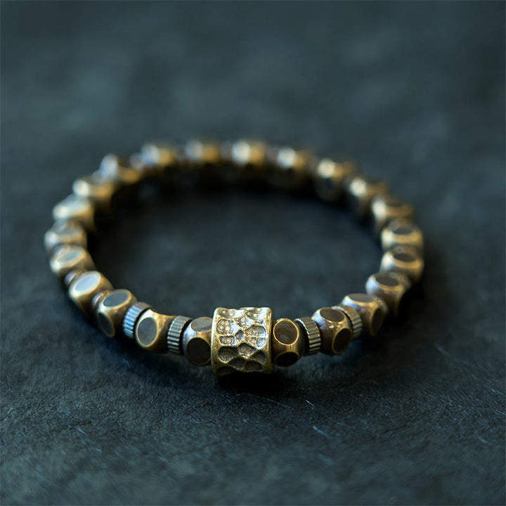 Buddha Stones Brass Copper Meteorite Pattern Balance Bracelet - image 9