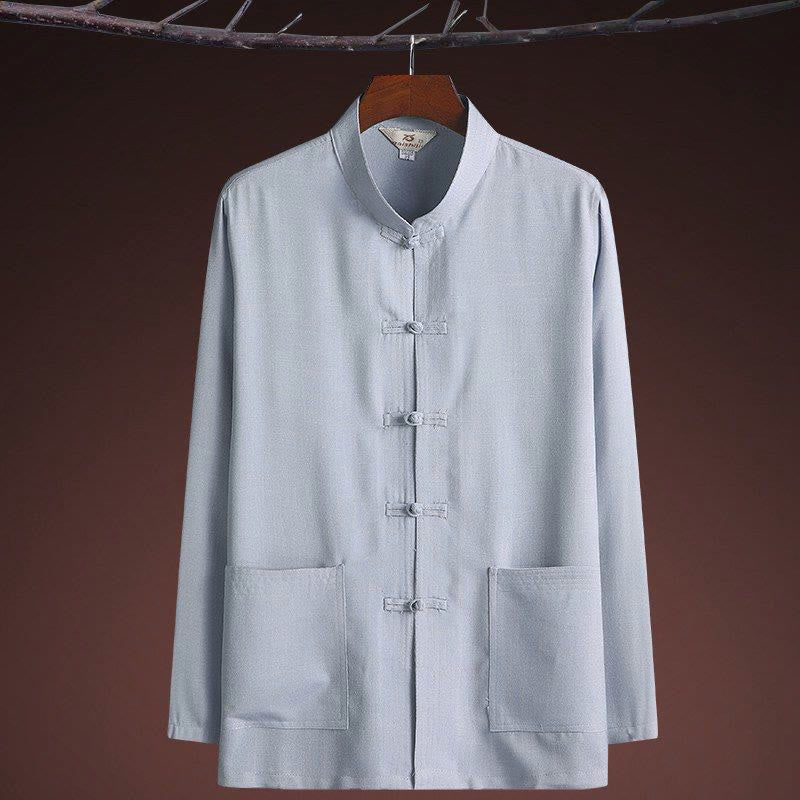 Buddha Stones 2Pcs Tang Suit Plain Color Frog-Button Men's Long Sleeve Shirt Pants Set - image 5