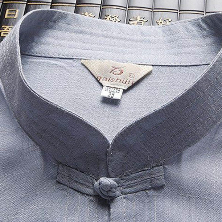 Buddha Stones 2Pcs Tang Suit Plain Color Frog-Button Men's Long Sleeve Shirt Pants Set - image 8