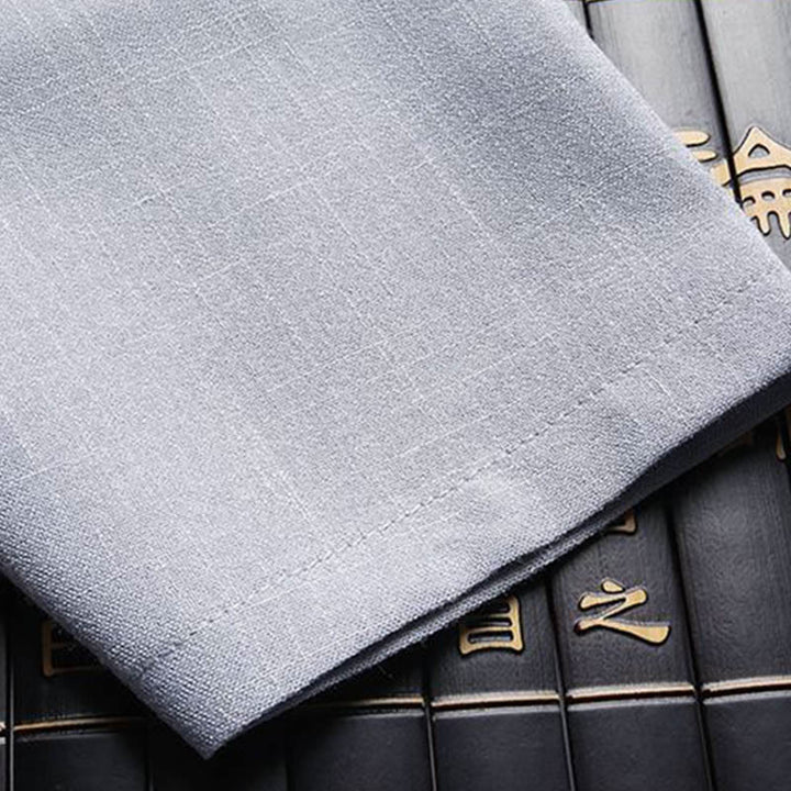 Buddha Stones 2Pcs Tang Suit Plain Color Frog-Button Men's Long Sleeve Shirt Pants Set - image 17