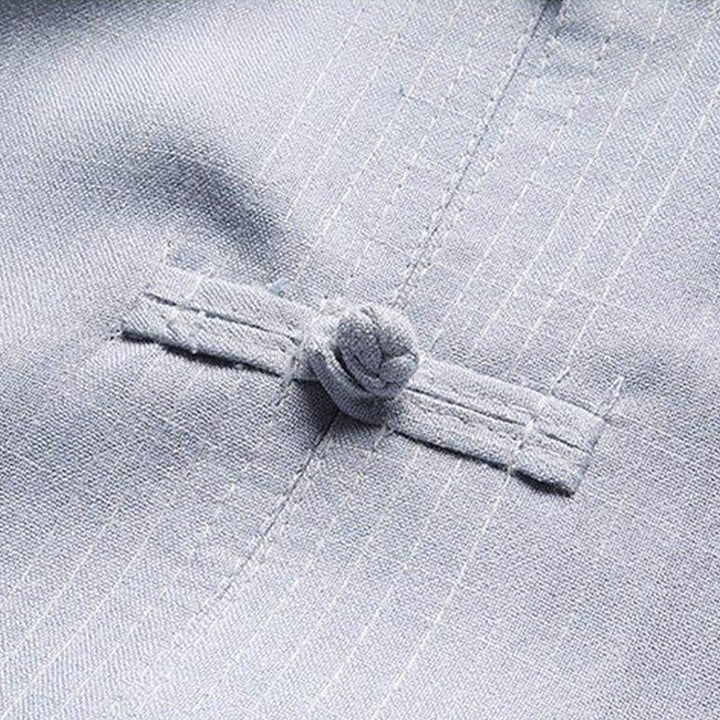 Buddha Stones 2Pcs Tang Suit Plain Color Frog-Button Men's Long Sleeve Shirt Pants Set - image 10