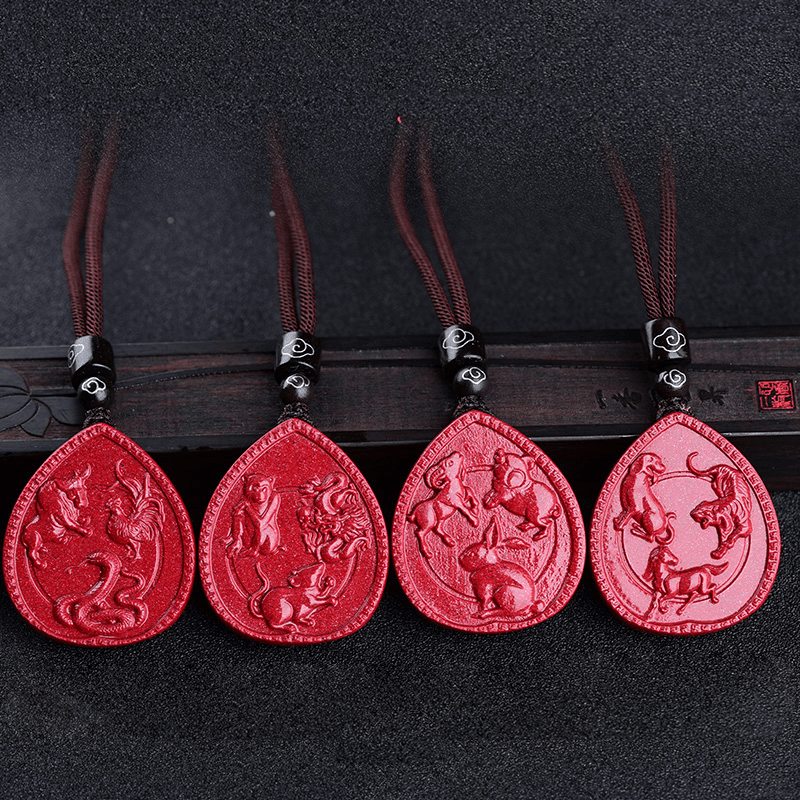 Buddha Stones Chinese Zodiac Cinnabar Blessing Necklace Pendant