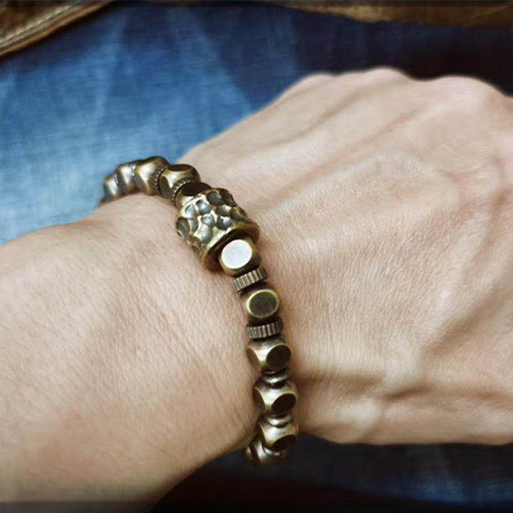 Buddha Stones Brass Copper Meteorite Pattern Balance Bracelet - image 3