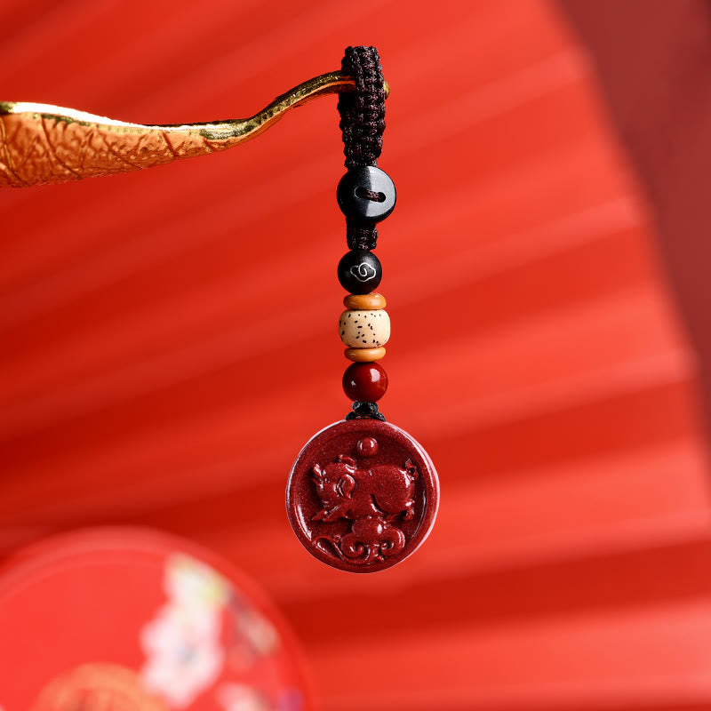 Buddha Stones Chinese Zodiac Cinnabar Calm Phone Hanging Decoration Key Chain Necklace Pendant