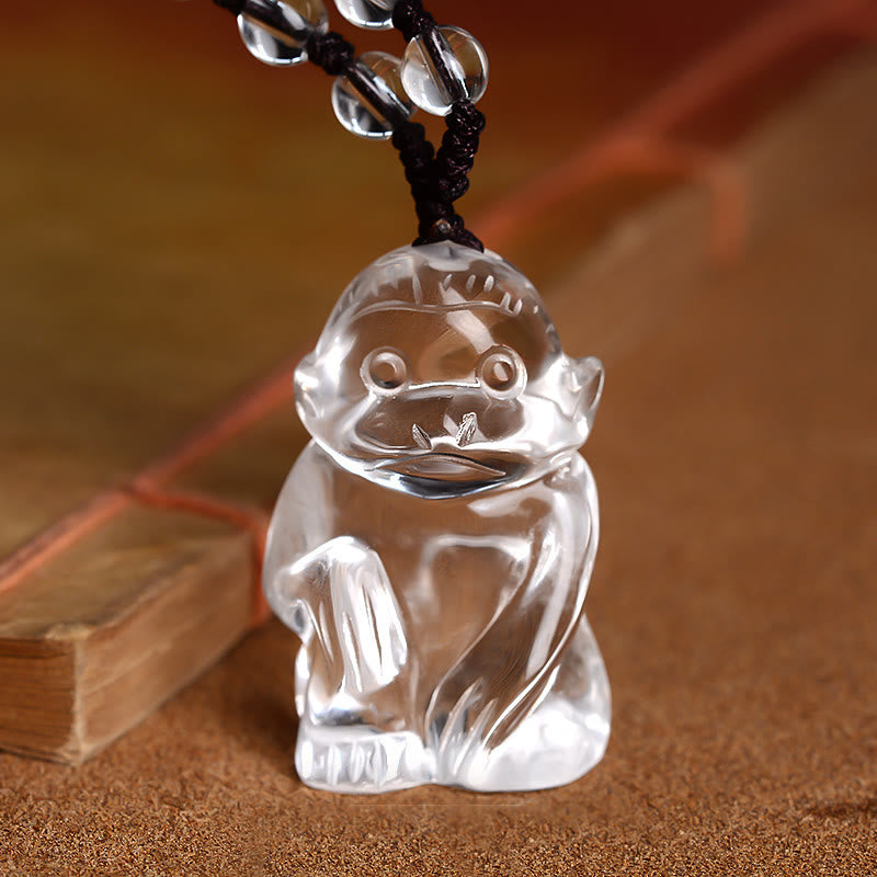 Buddha Stones Chinese Zodiac White Crystal Protection Necklace Pendant