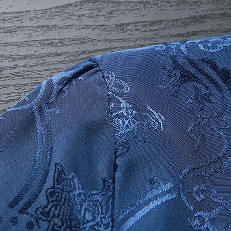 Buddha Stones Men's Frog-Button Tang Suit Koi Fish Pattern Long Sleeve Jacket Shirt With Pockets - image 2