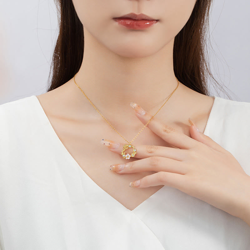 Buddha Stones 925 Sterling Silver Cubic Zirconia Shell Butterfly Peach Blossom Blessing Necklace Pendant - image 8