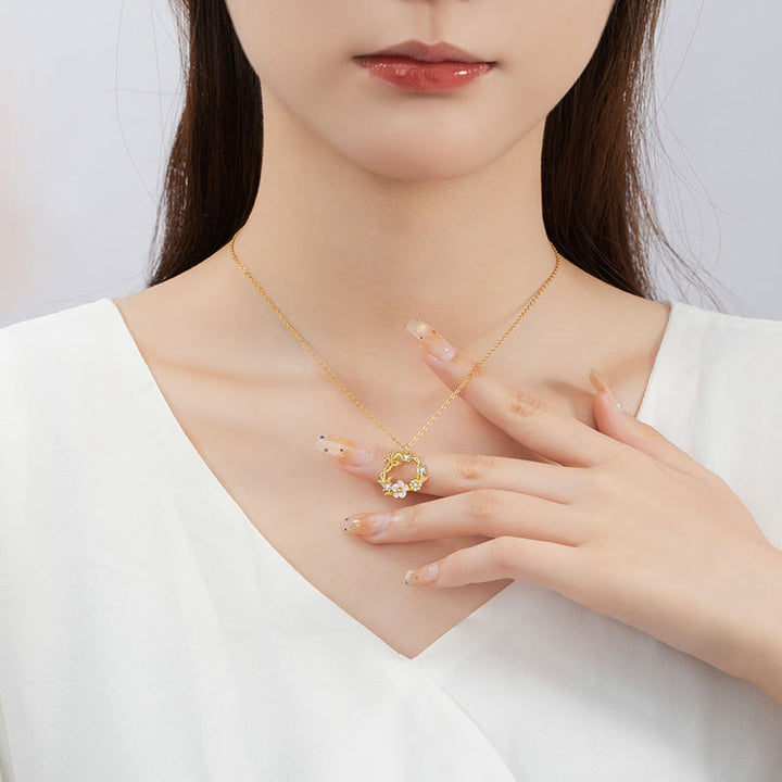 Buddha Stones 925 Sterling Silver Cubic Zirconia Shell Butterfly Peach Blossom Blessing Necklace Pendant - image 8