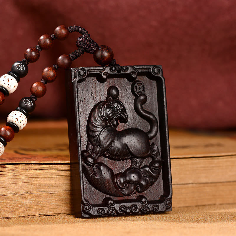 Buddha Stones Chinese Zodiac Small Leaf Red Sandalwood Calm Necklace Pendant