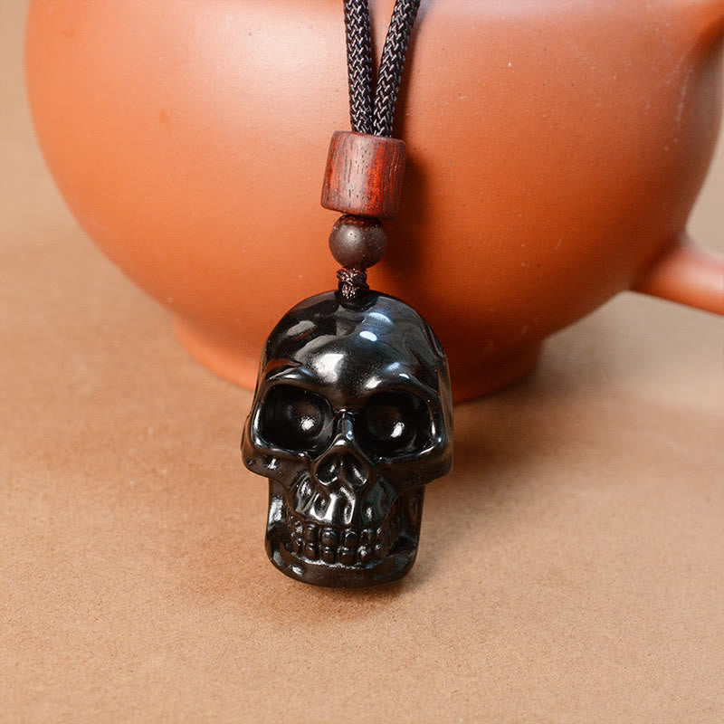 Buddha Stones Black Obsidian String Shmashana Skeleton Fulfilment Necklace Pendant