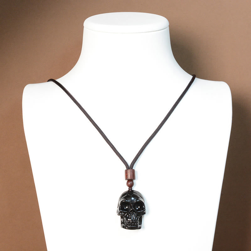 Buddha Stones Black Obsidian String Shmashana Skeleton Fulfilment Necklace Pendant