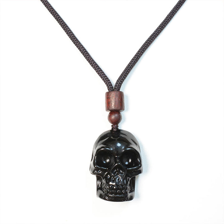 Buddha Stones Black Obsidian String Shmashana Skeleton Fulfilment Necklace Pendant