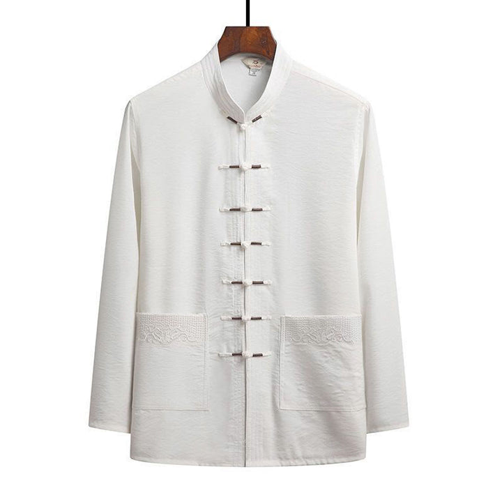 Buddha Stones 2Pcs Plain Tang Suit Men's Frog-Button Long Sleeve Shirt Pants Set - White - Shirt - US/UK/AU44，EU54 (4XL) - image 15