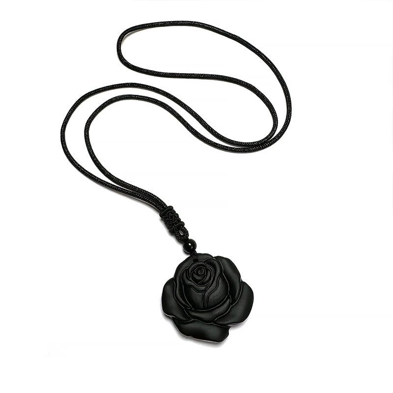 Buddha Stones Black Obsidian String Black Rose Purification Necklace Pendant