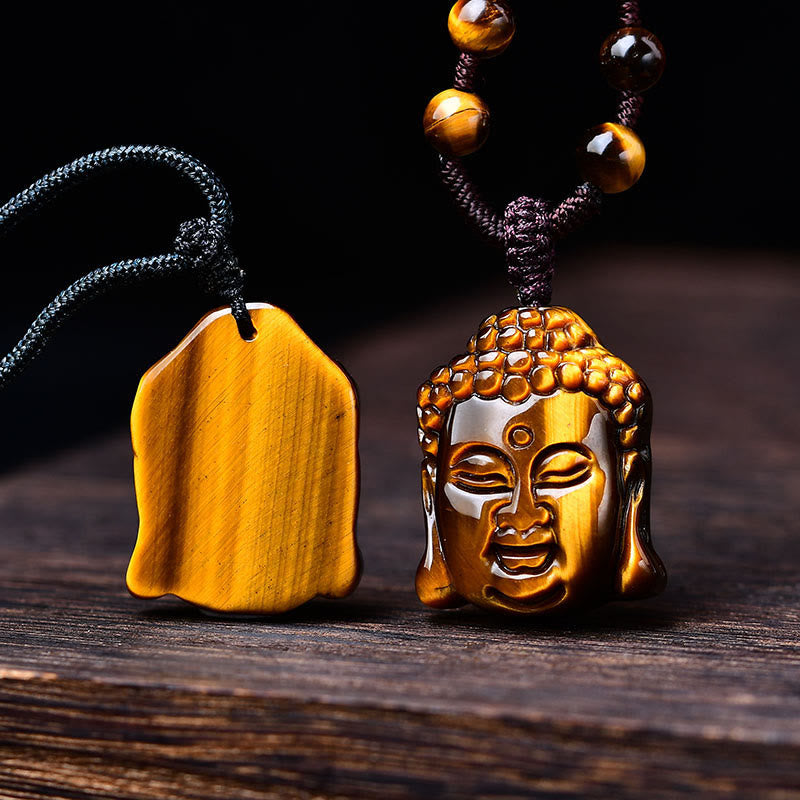 Buddha Stones Tiger Eye String Buddha Head Courage Necklace Pendant - image 19