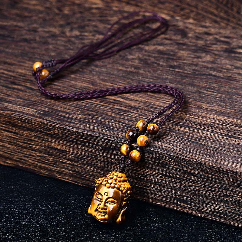 Buddha Stones Tiger Eye String Buddha Head Courage Necklace Pendant - image 18