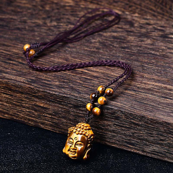 Buddha Stones Tiger Eye String Buddha Head Courage Necklace Pendant - image 18