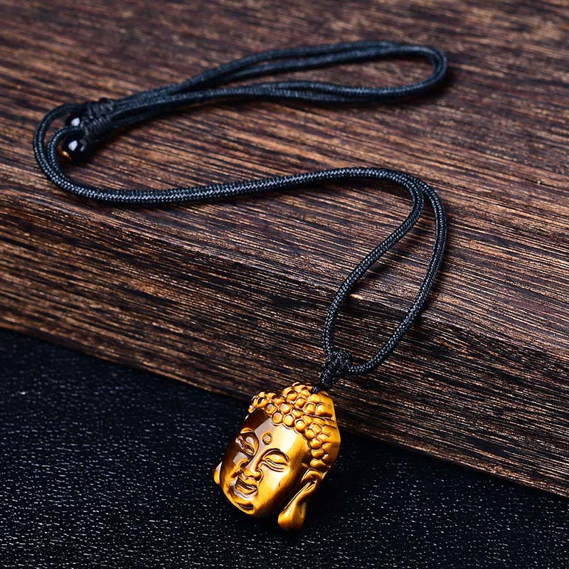 Buddha Stones Tiger Eye String Buddha Head Courage Necklace Pendant - image 7