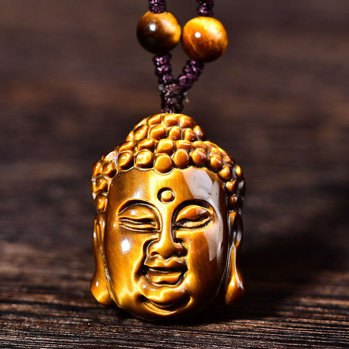 Buddha Stones Tiger Eye String Buddha Head Courage Necklace Pendant - image 17