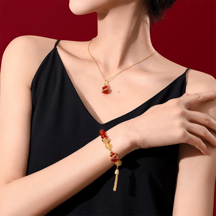 Buddha Stones Red Agate Year Of The Snake Gourd Luck Bracelet Necklace Pendant