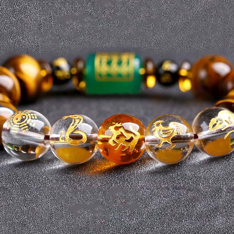 Buddha Stones Chinese Zodiac Tiger Eye Courage Bracelet