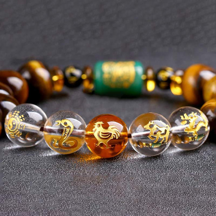 Buddha Stones Chinese Zodiac Tiger Eye Courage Bracelet