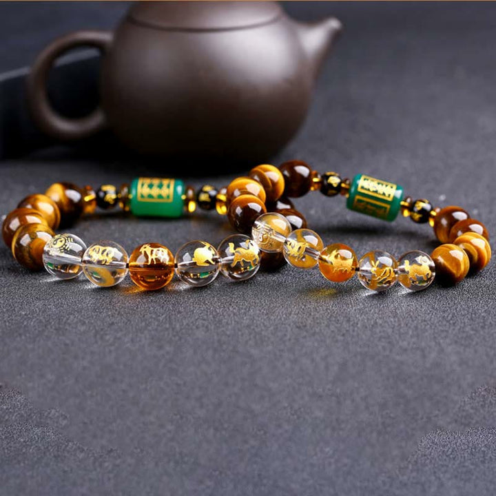 Buddha Stones Chinese Zodiac Tiger Eye Courage Bracelet